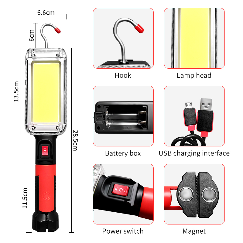 Linterna de Trabajo LED 700 Lumenes Recargable con Gancho y Base Magnética, vista 2