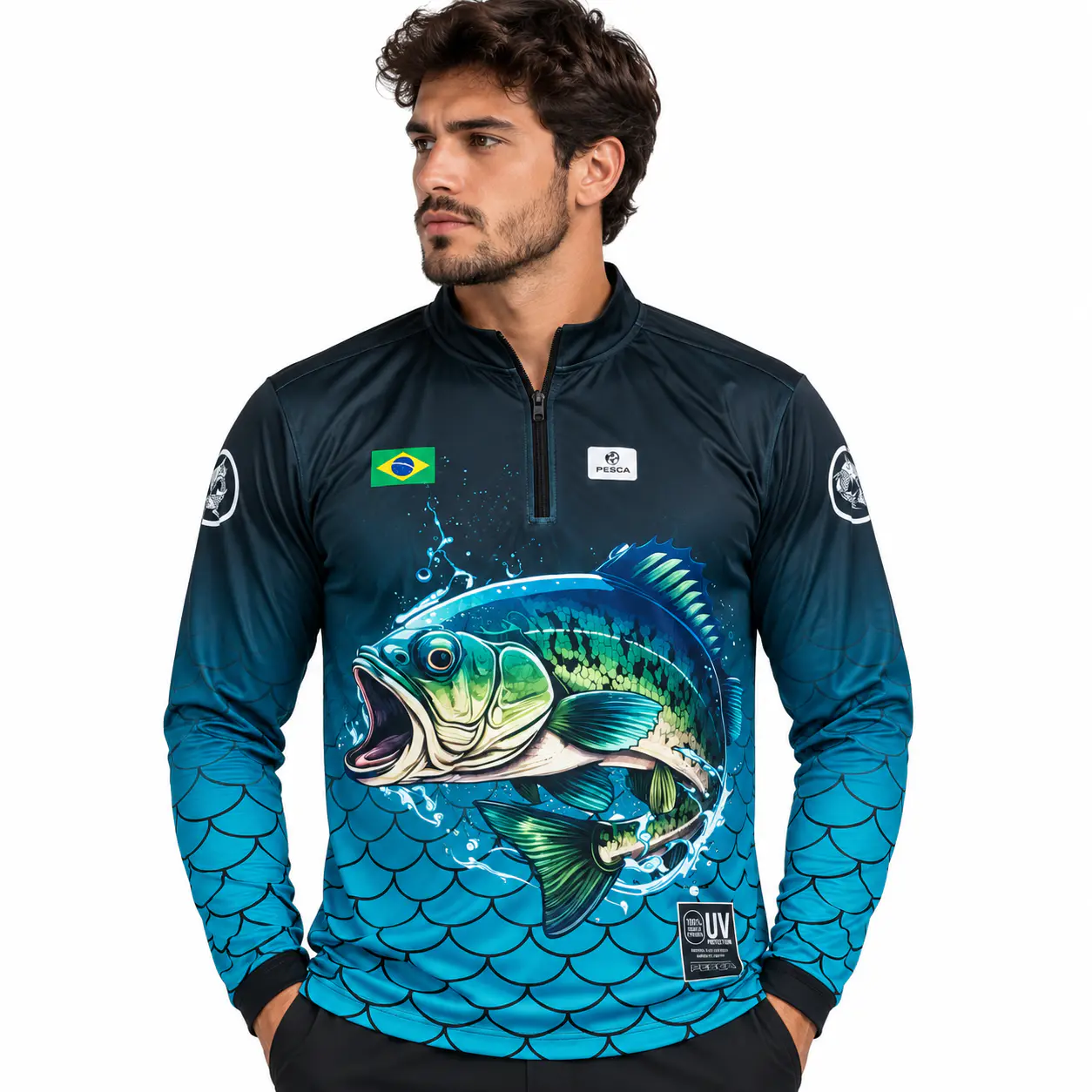 Remera de Pesca Deportiva UV50+ Manga Larga con cierre, vista 6