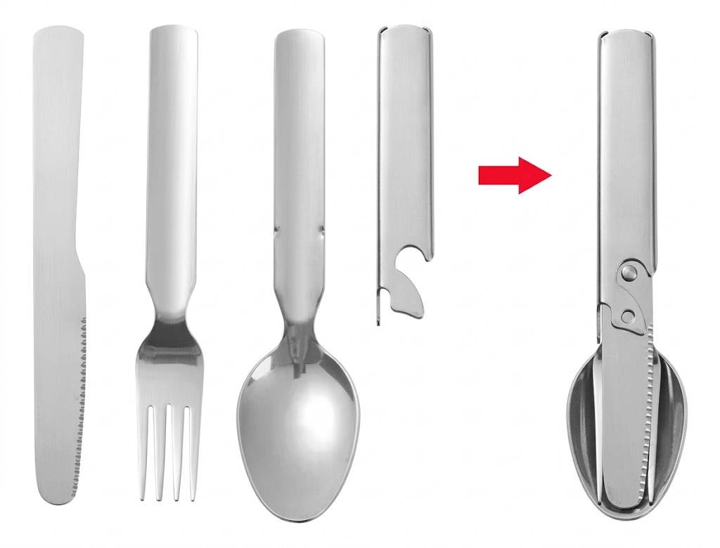 Set de Cubiertos Plegables 4 en 1 – Cuchillo, Tenedor, Cuchara y Abrebotellas en Paraguay