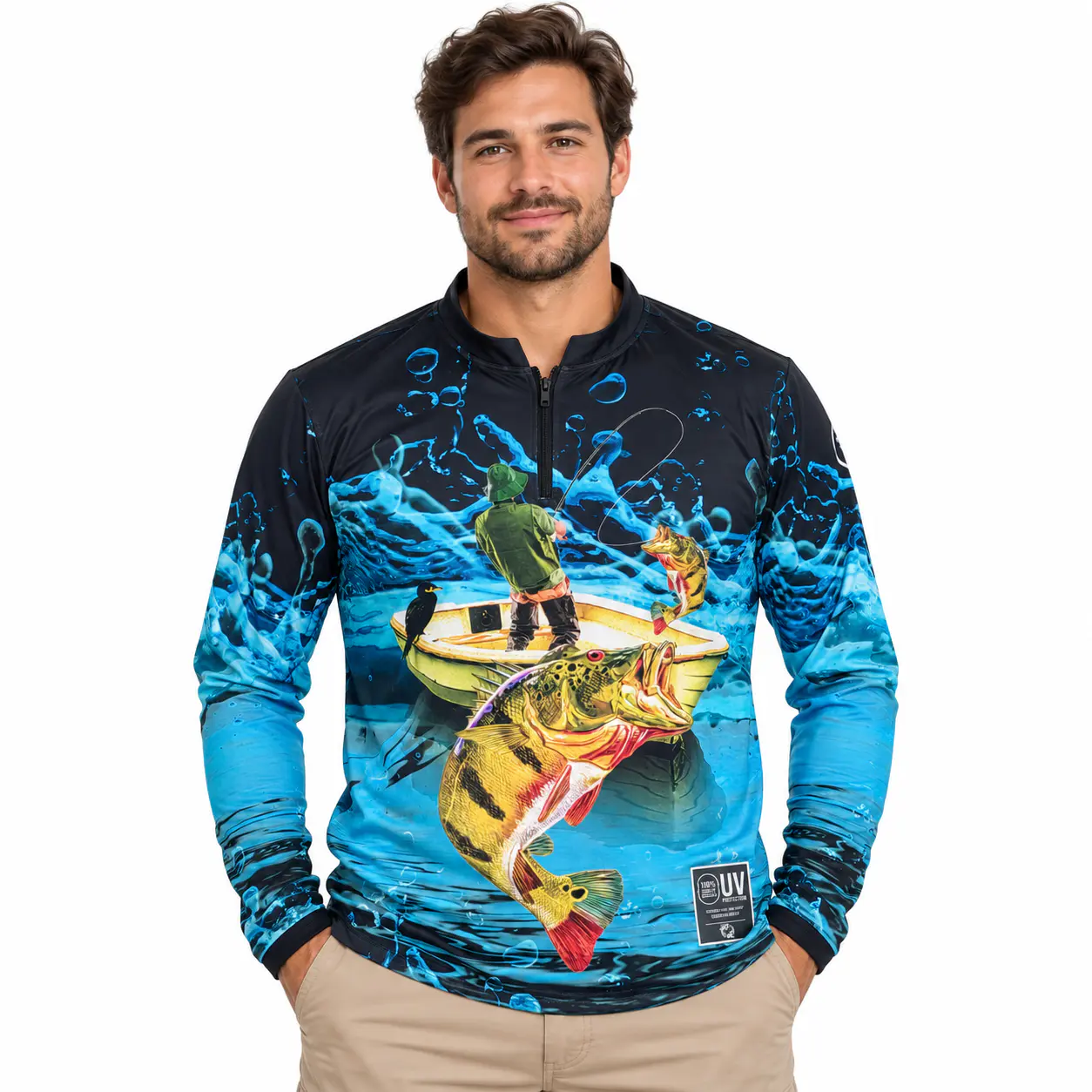 Remera de Pesca Deportiva UV50+ Manga Larga con cierre, vista 5