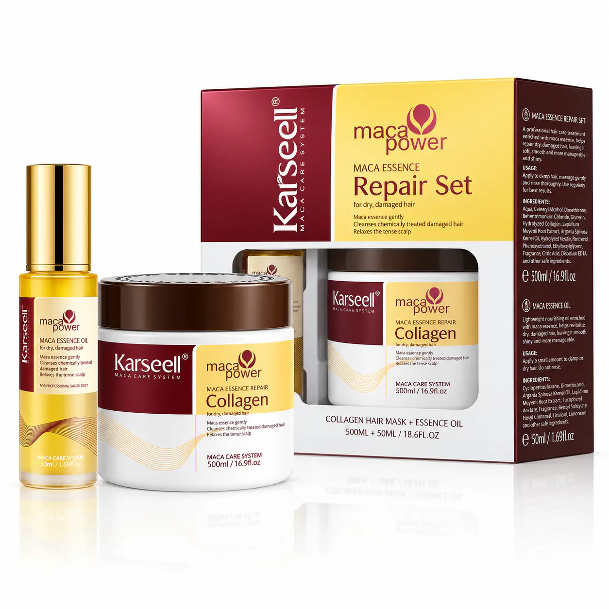 Kit Karseell Maca Power - Mascarilla de Colágeno + Aceite Esencia ORIGINAL en Paraguay