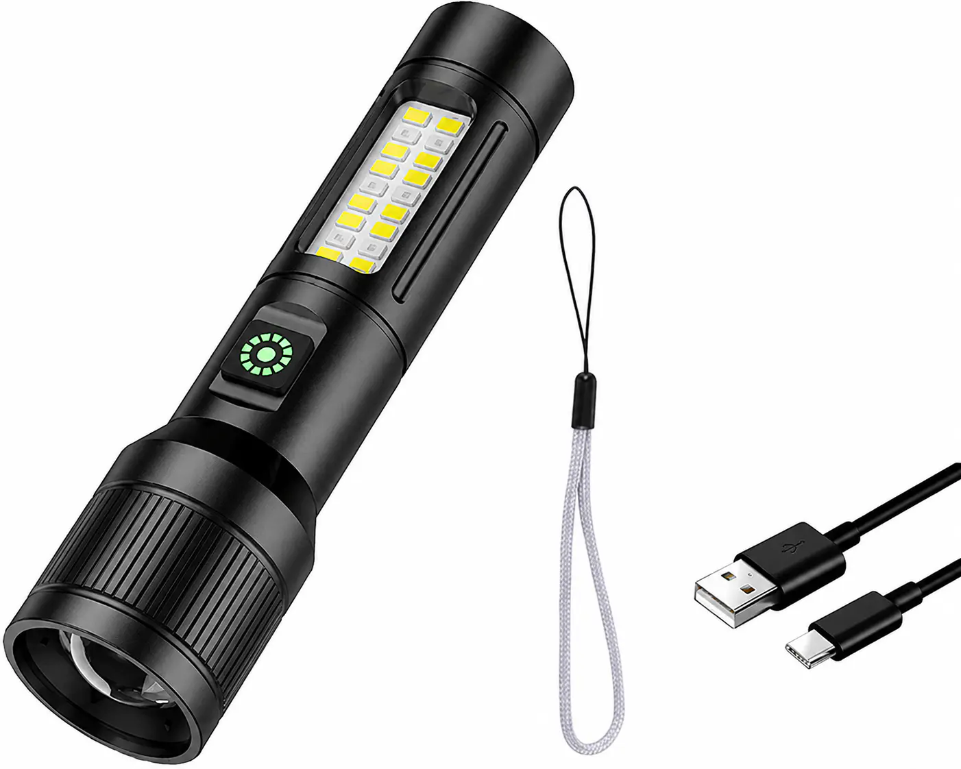 Linterna LED Táctica Recargable con Luz COB Lateral en Paraguay