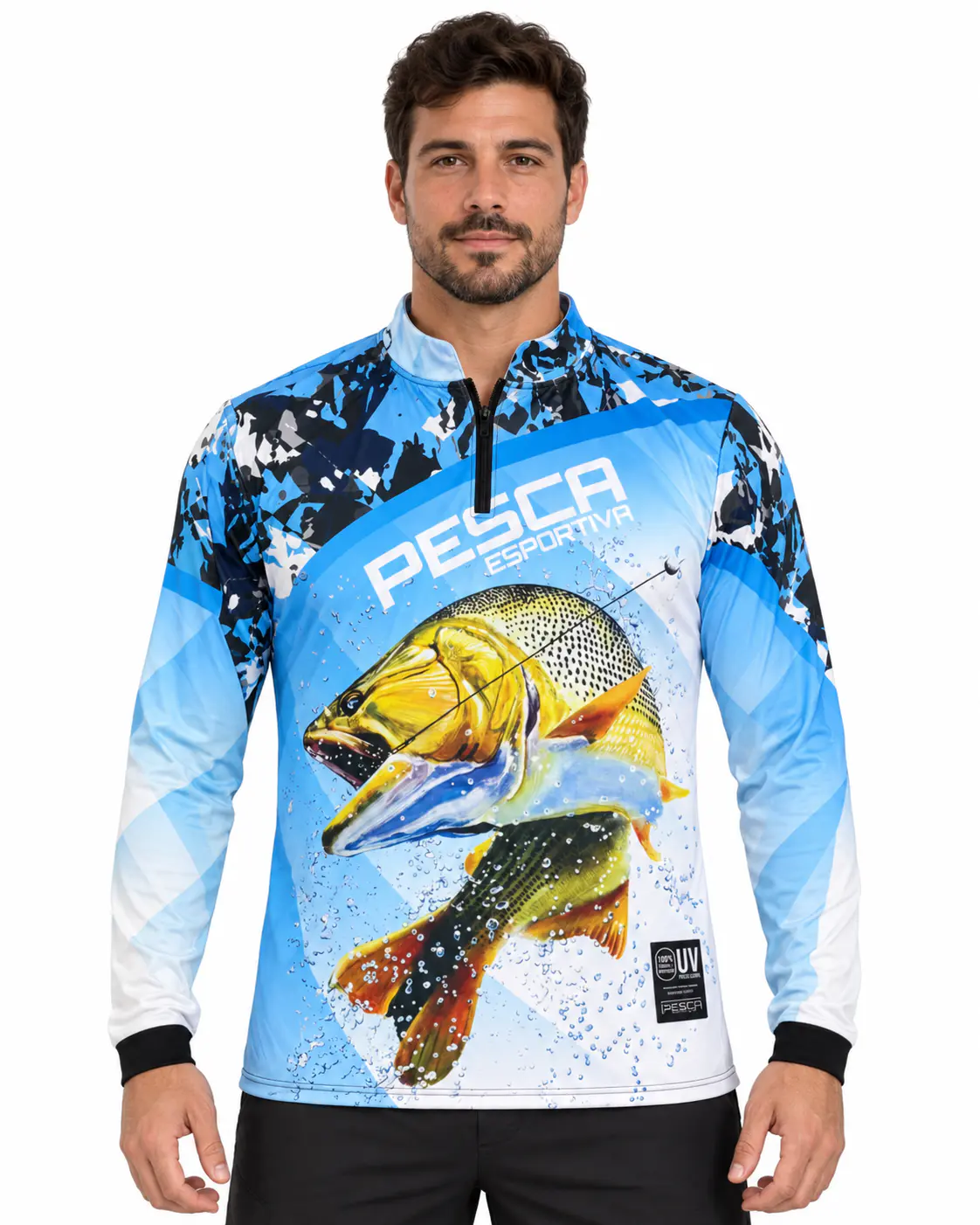 Remera de Pesca Deportiva UV50+ Manga Larga con cierre en Paraguay