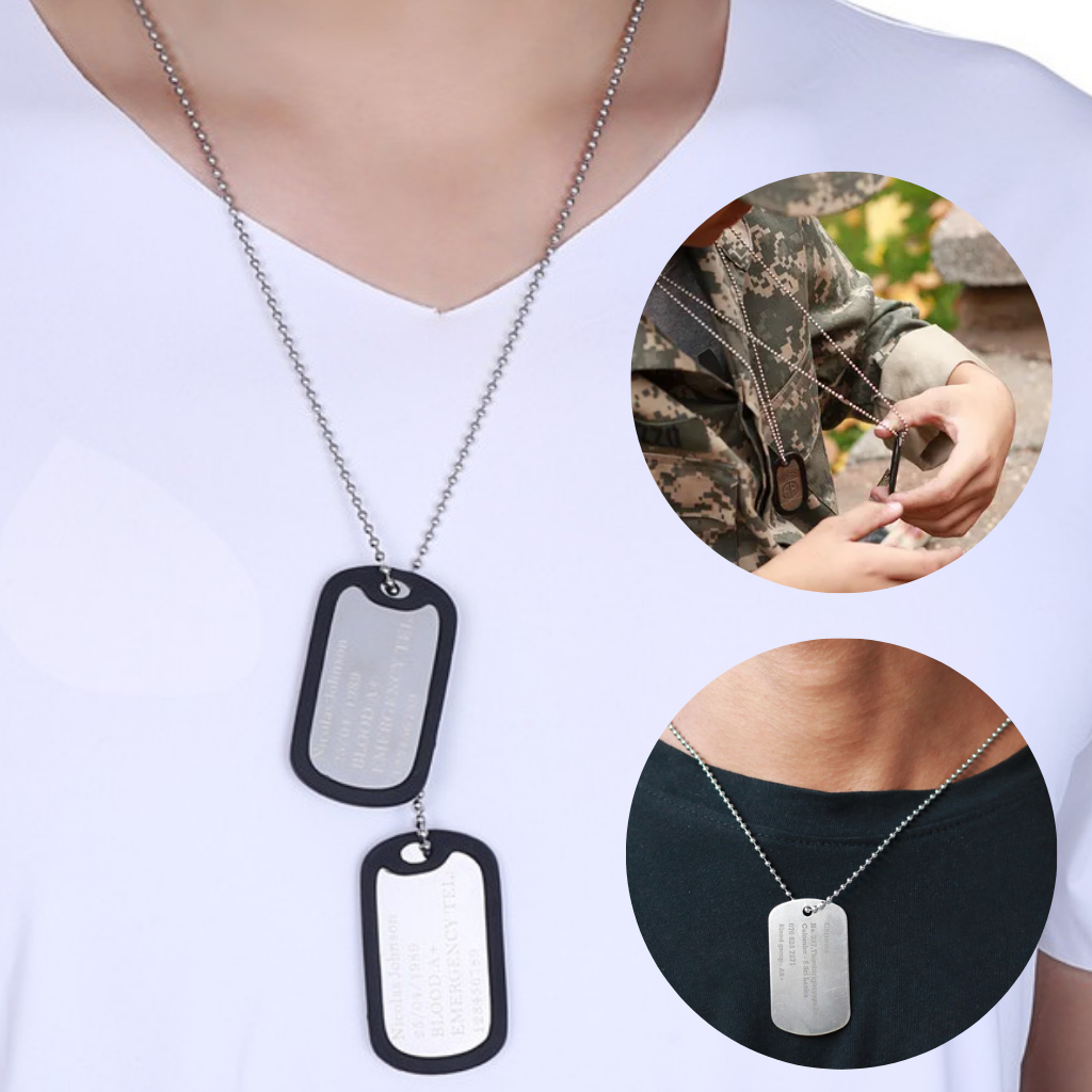 Placas Militares Dog Tags – Collar Identificación Personalizable